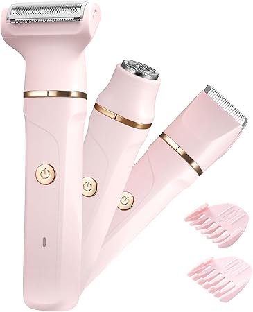 Women's Shaver, 3-in-1 Intimate Shaver for Women, Facial Hair Remover for Women, Women's Shaver Electric for Legs, Arms, Armpits and Bikini Area, Rechargeable IPX7 Waterproof Trimmer Women, Pink
