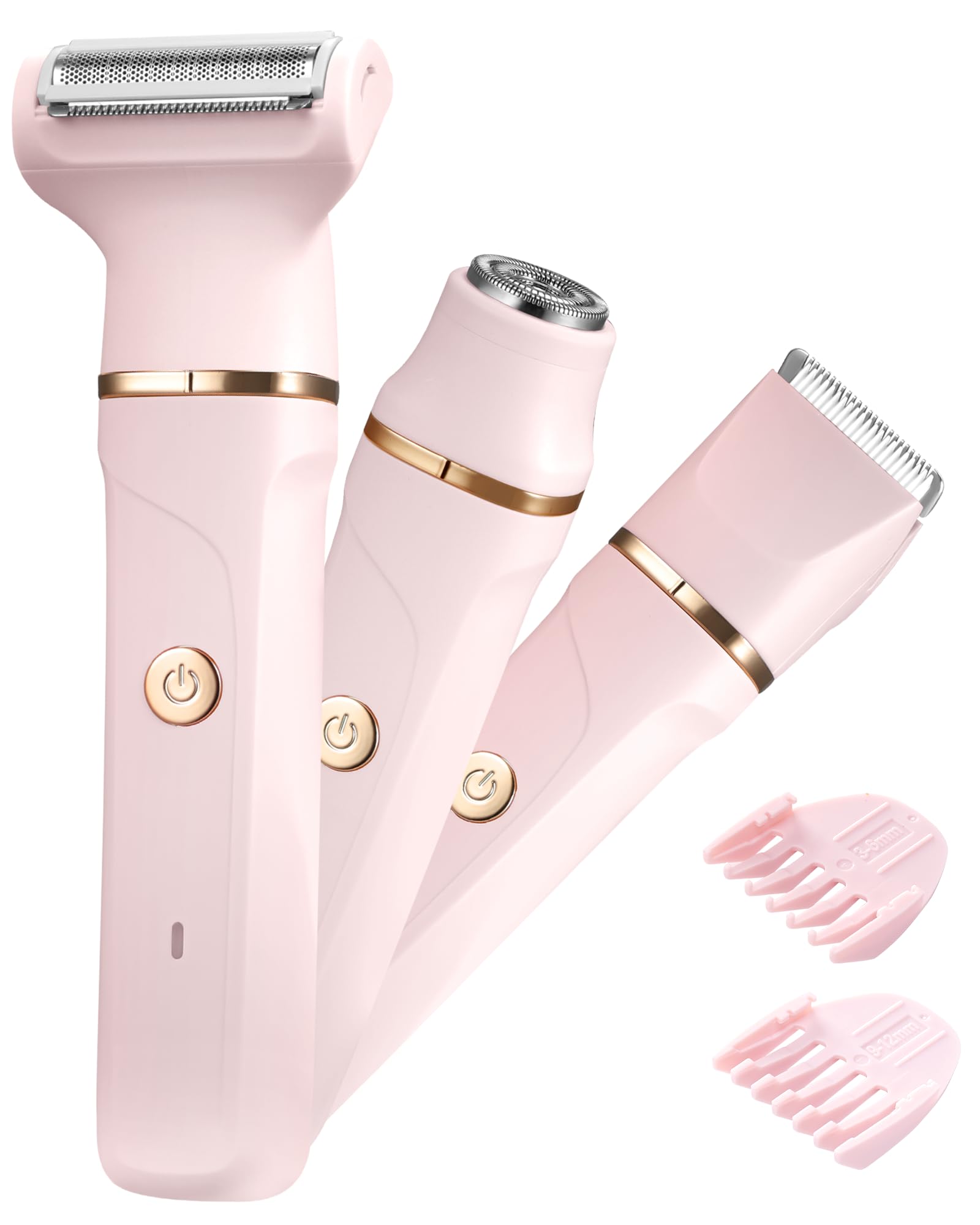 Rasierer Damen,3-In-1 Intimrasierer für Frauen,Gesichtshaarentferner für Frauen,Damenrasierer Elektrisch für Beine, Arme, Achseln und Bikinizone,Wiederaufladbarer Ipx7 Wasserdicht Trimmer Damen, Rosa