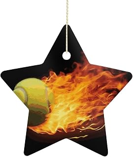 Christmas Ornament (2.7 Inch) 2024 2025Burning Tennis Pictures Printed Star Pendant -Premium Ceramic for Xmas Wedding Holiday Party Decor