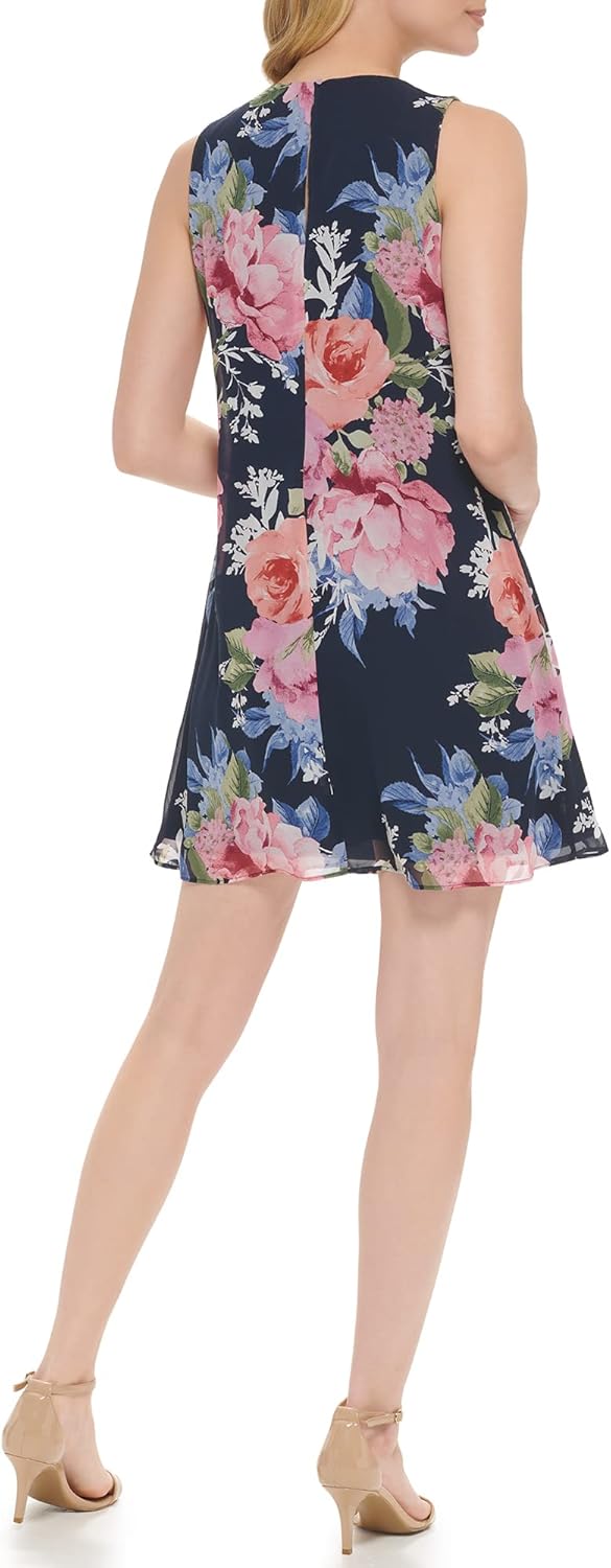 Jessica Howard Womens Sleeveless Printed Chiffon Shift Mini Dress - Image 4