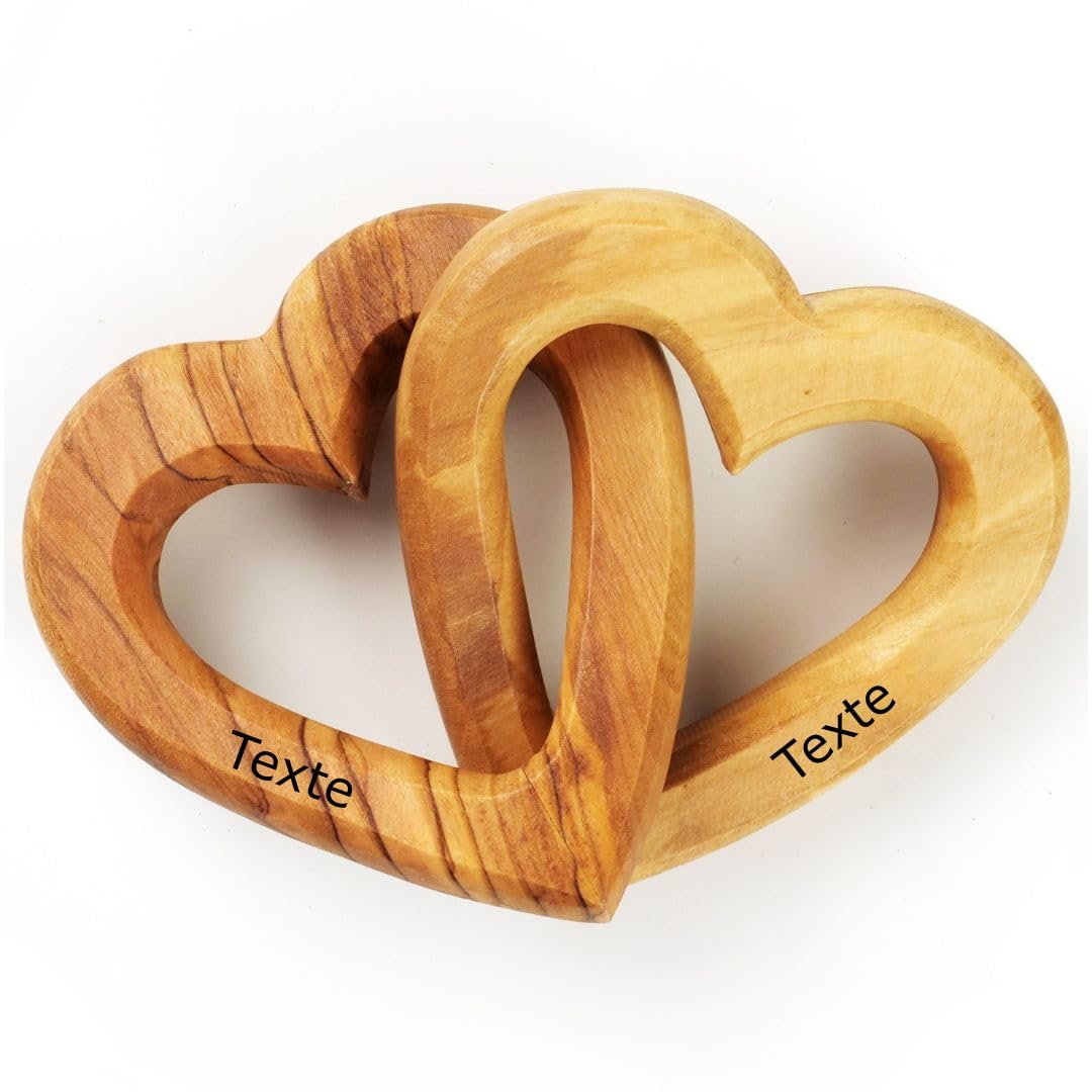 Cœurs Reliés En Bois D’olivier – Cadeau Symbolique Pour Mariage, Anniversaire Ou Saint-Valentin – Souvenir Personnalisé