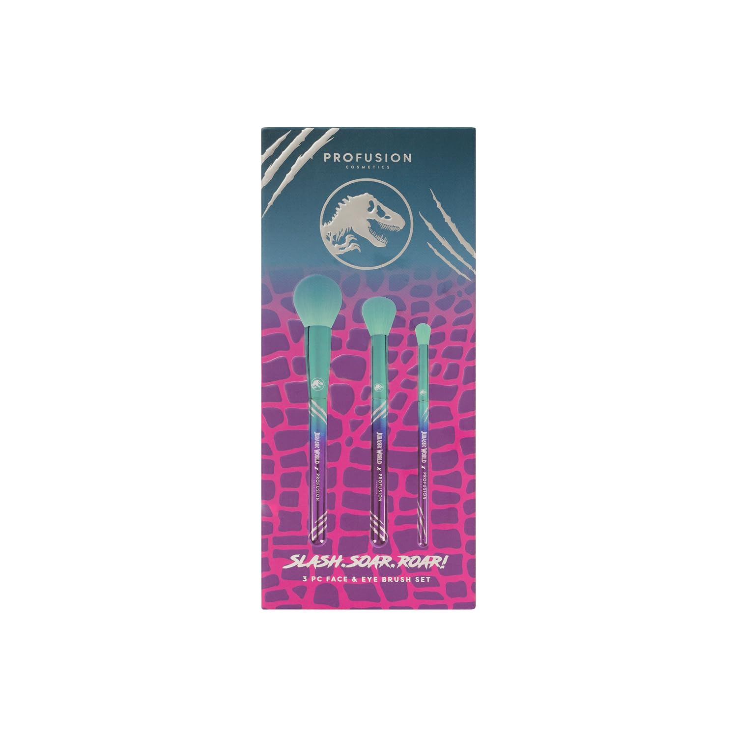 Profusion Cosmetics Jurassic Makeup Collection 3 Piece Face and Eye Brush Set