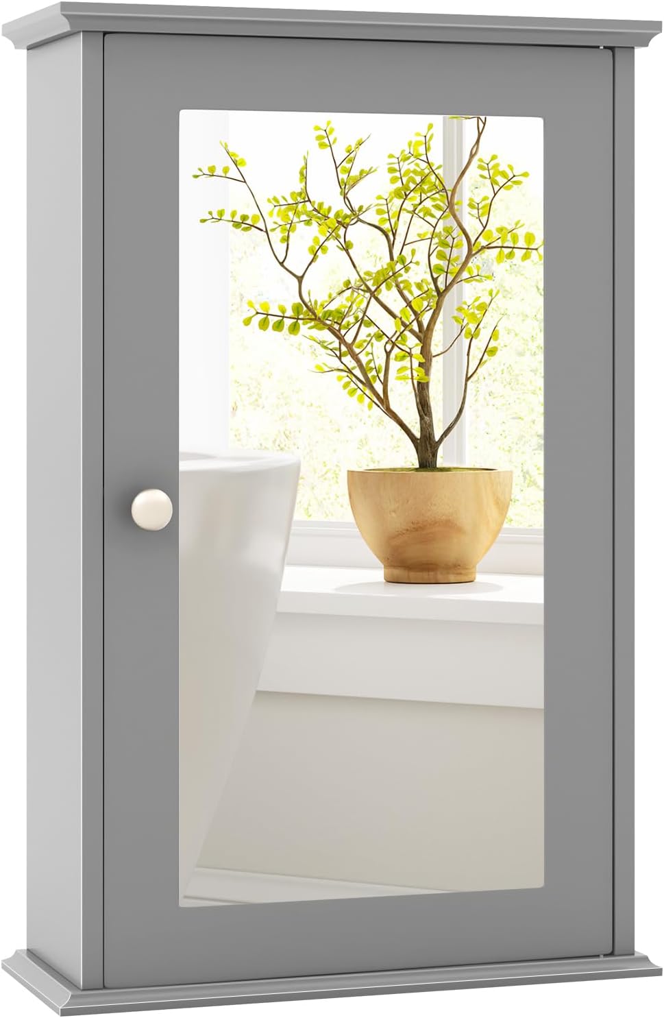 Tangkula Bathroom Medicine Cabinet with Mirror, Wall Mounted Single Mirror Door Storage Cabinet w/Adjustable Shelf, Wall Cabinet w/Reversible Door for Bathroom Living Room Hallway (Grey)