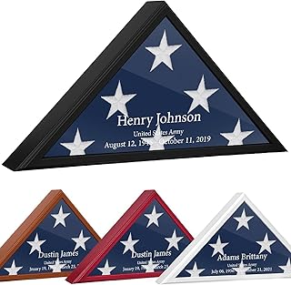 Personalized Passion Case for Burial Flag - Wall Mount Case with Glass Front - Durable and Sturdy Solid Wood Holders for 5x9.5 Feet American Veteran Flag (Black, 5’ x 9.5’ Personalized)