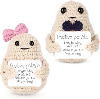 SAVITA 2pcs Funny Positive Potato, 3 Inch Cute Positive Potato Crochet Knitted Potato Doll with Encouragement Bowknot Style for Men and Women for Birthday Valentine's Day Party Decoration
