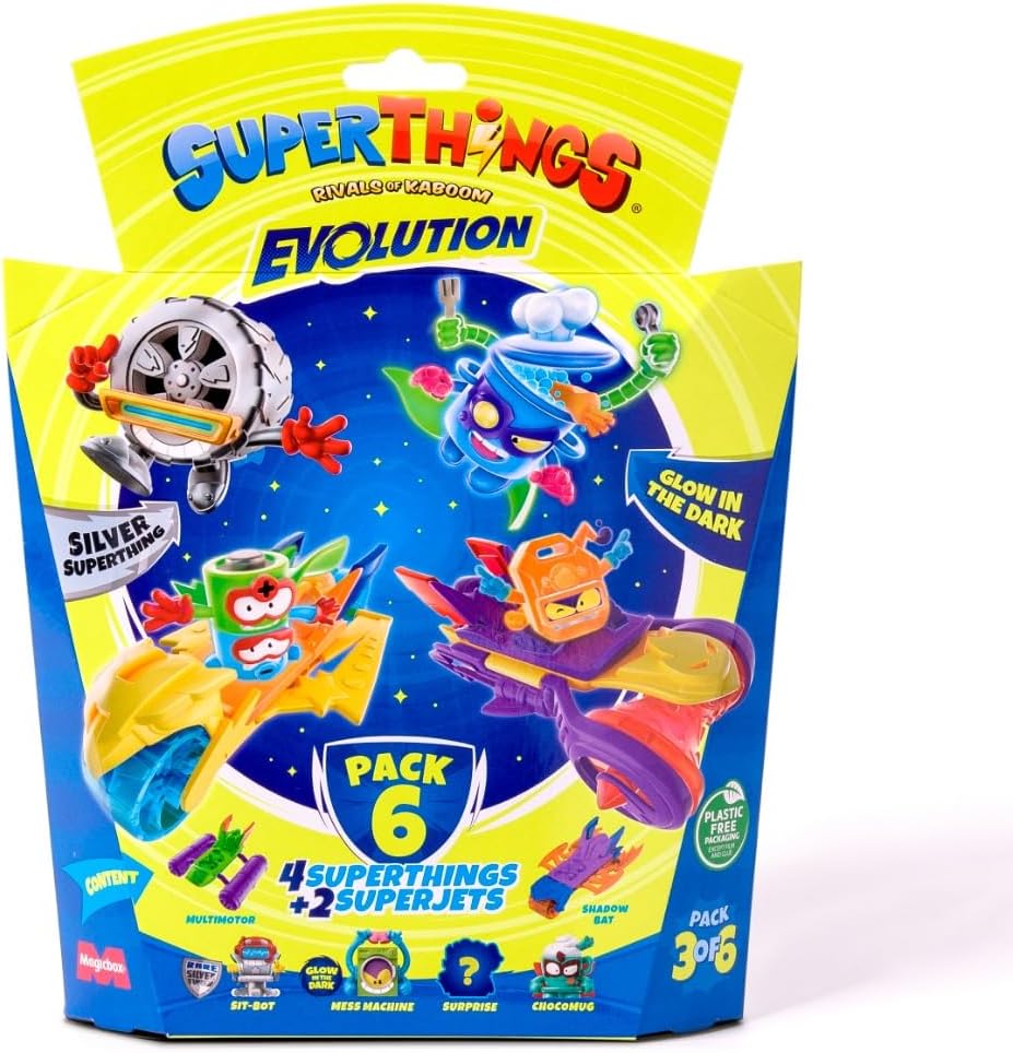 SUPERTHINGS Evolution series Age 3+ – Pack of 6. Includes 4 SuperThings (1 silver captain) and 2 Superjets. Pack 3 of 6