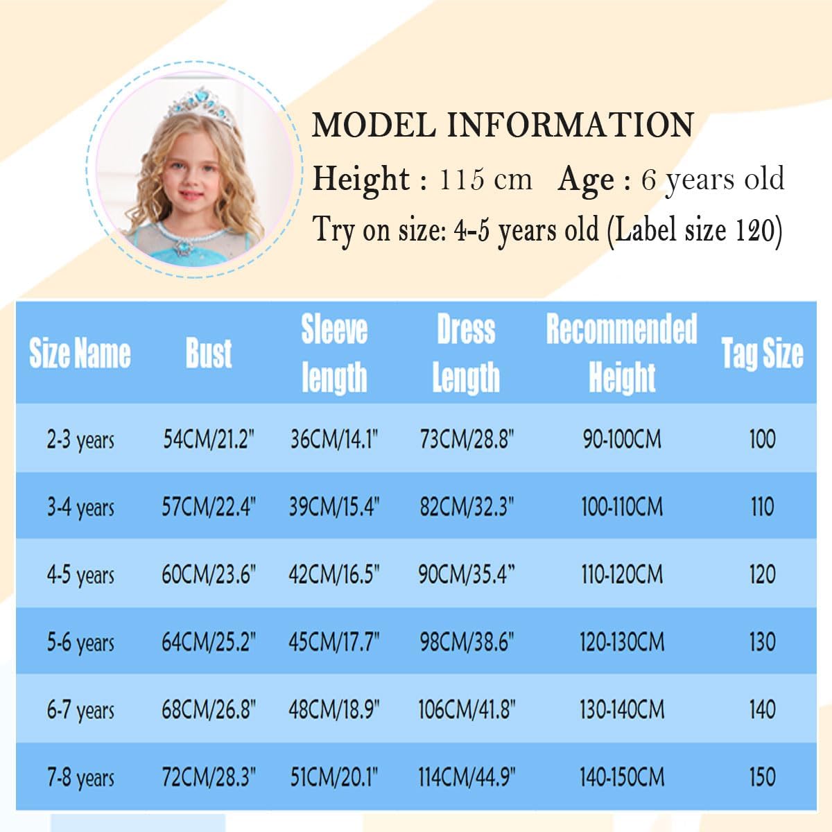 Snow Princess Dress for Girls with Wig Blue Queen Costume Halloween Birthday Party Dress Up Outfits