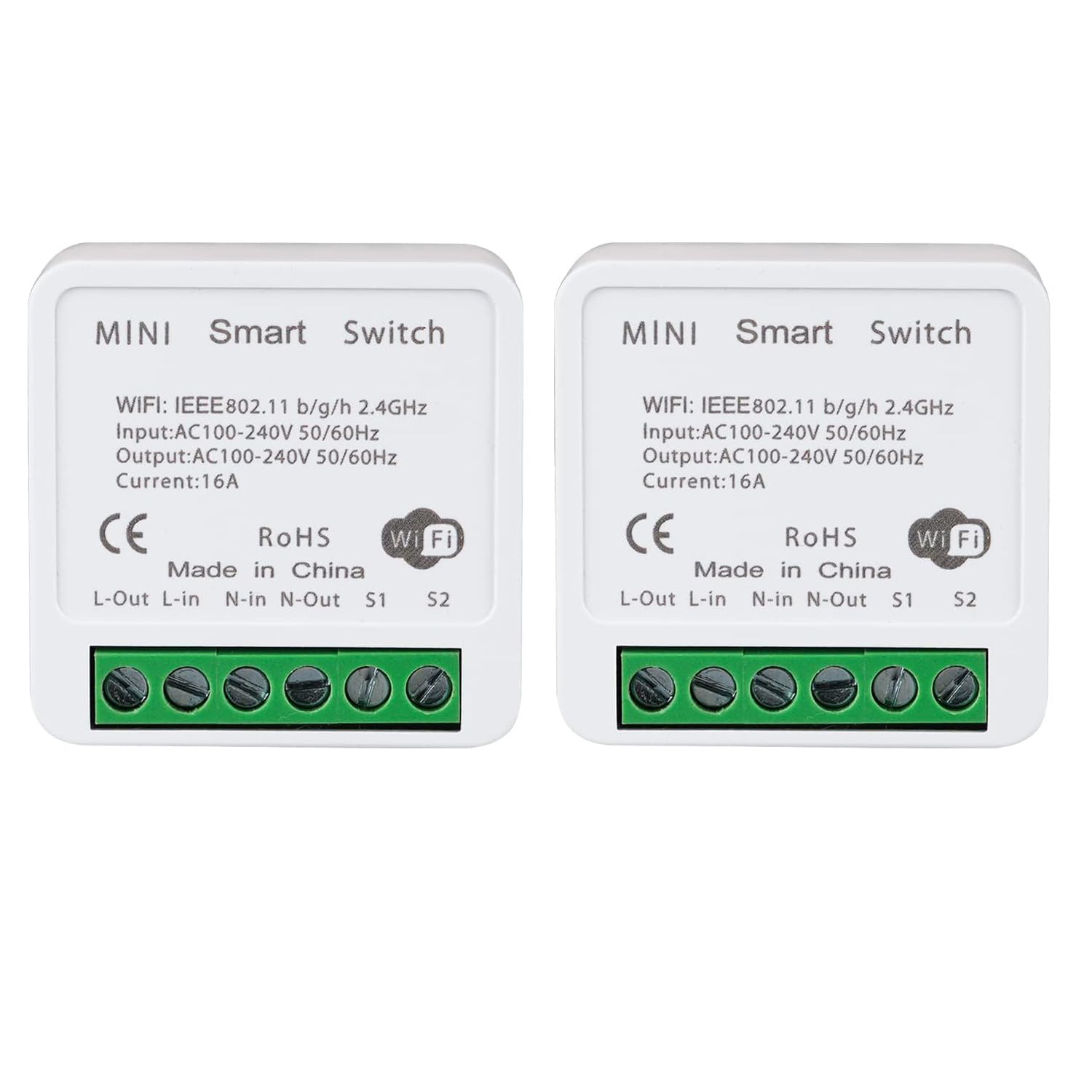 WiFi Smart Switch Light Switch, 2 Pack Smart WiFi Module, APP Remote Control, Voice Control, DIY Mode, Timer Function, LAN Control, No Hub Required, 2 Way 16A
