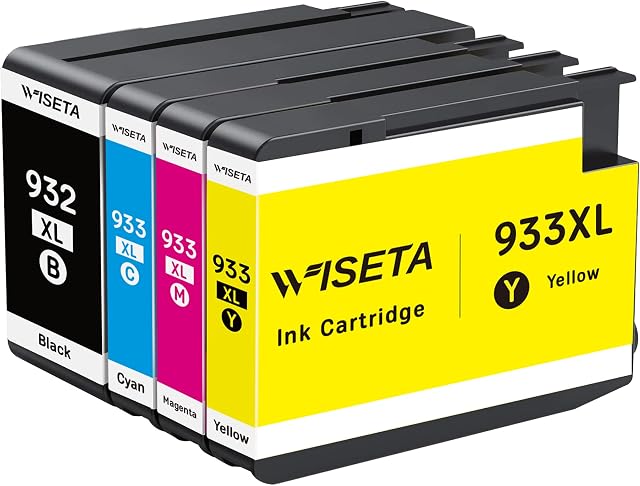 WISETA C2P42AE 932XL 933XL High Yield Compatible for HP 932 932 XL Ink Cartridges, Black/Cyan/Magenta/Yellow, Multipack for HP Officejet 6100 6600 6700 7110 7510 7610 7612