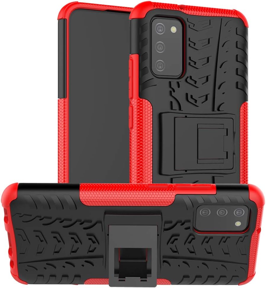 TenDll Case for Samsung Galaxy A02s, Shockproof Tough Heavy Duty Armour Back Case Cover Pouch With Stand Double Protective Cover Samsung Galaxy A02s Case -Red