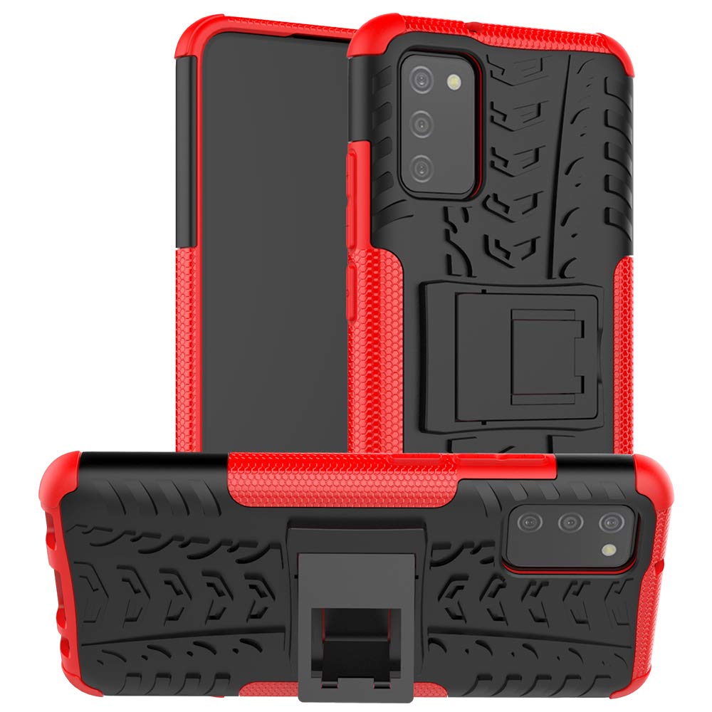TenDll Case for Samsung Galaxy A02s, Shockproof Tough Heavy Duty Armour Back Case Cover Pouch With Stand Double Protective Cover Samsung Galaxy A02s Case -Red