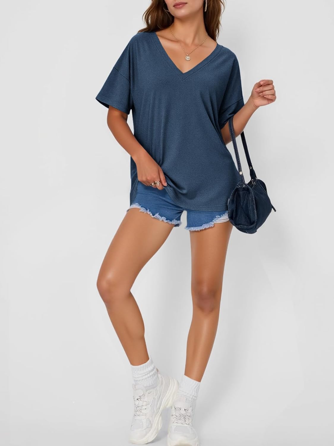 Tankaneo Womens Oversized Tshirts V Neck Short Sleeve Tops Summer Casual Loose Fit Tunic Tee Shirts - Image 5
