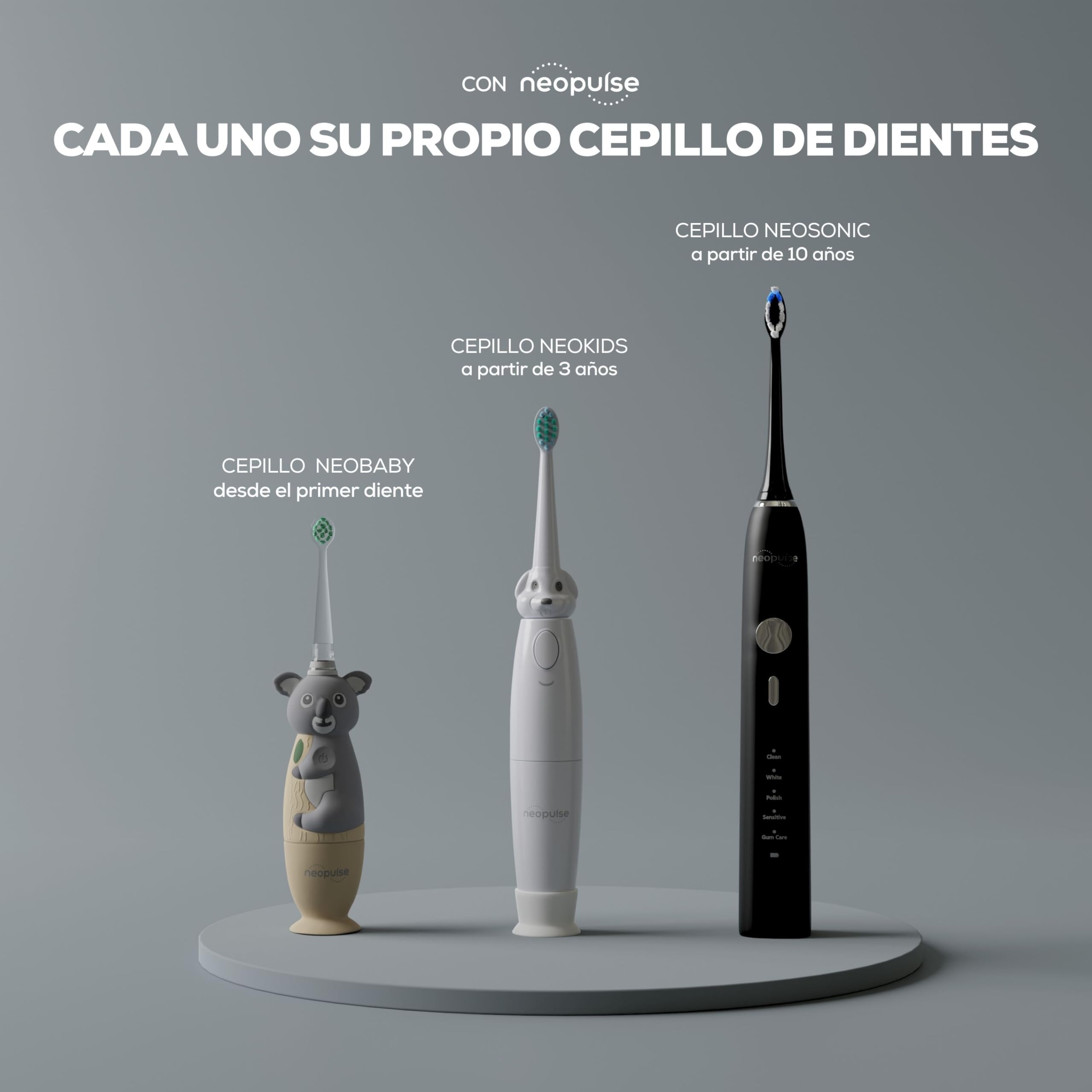NEOPULSE NEOSONIC® – Cepillo de Dientes Eléctrico Sónico, 50.000 Vibraciones/min, 5 Modos y 15 Intensidades, Temporizador 2 min, 3 Meses de Autonomía, Carga USB-C, 2 Cabezales Incluidos, Negro