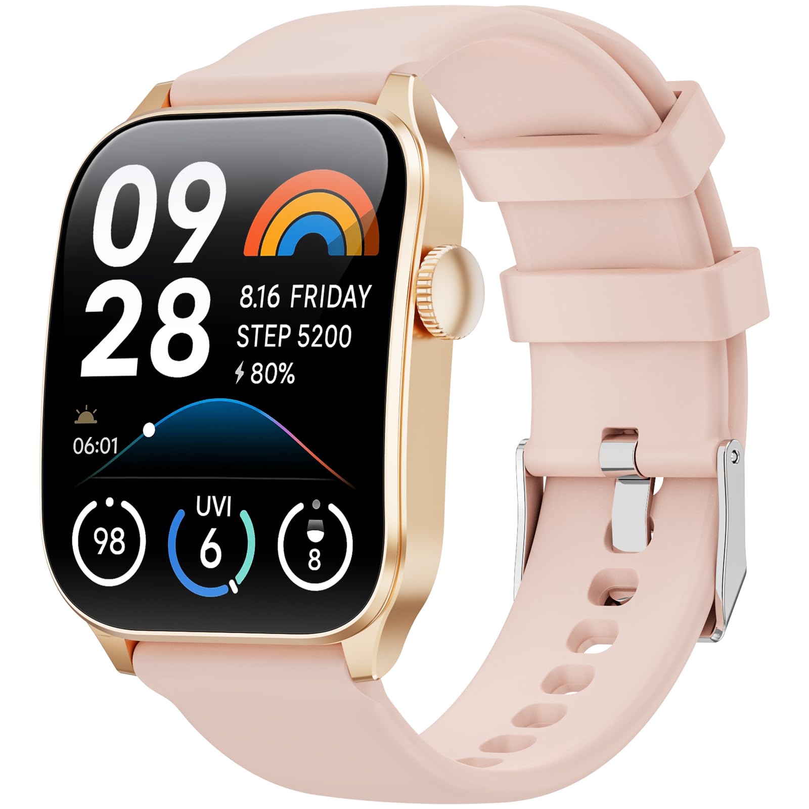 Belesy® Los Angeles - Smartwatch Dames - Nederlandstalige Handleiding Smartwatch Heren Horloge 1.3 Inch Kleurenscherm Full Touch Stappenteller Multi Sport Multi Watchfaces Staal Goudkleurig
