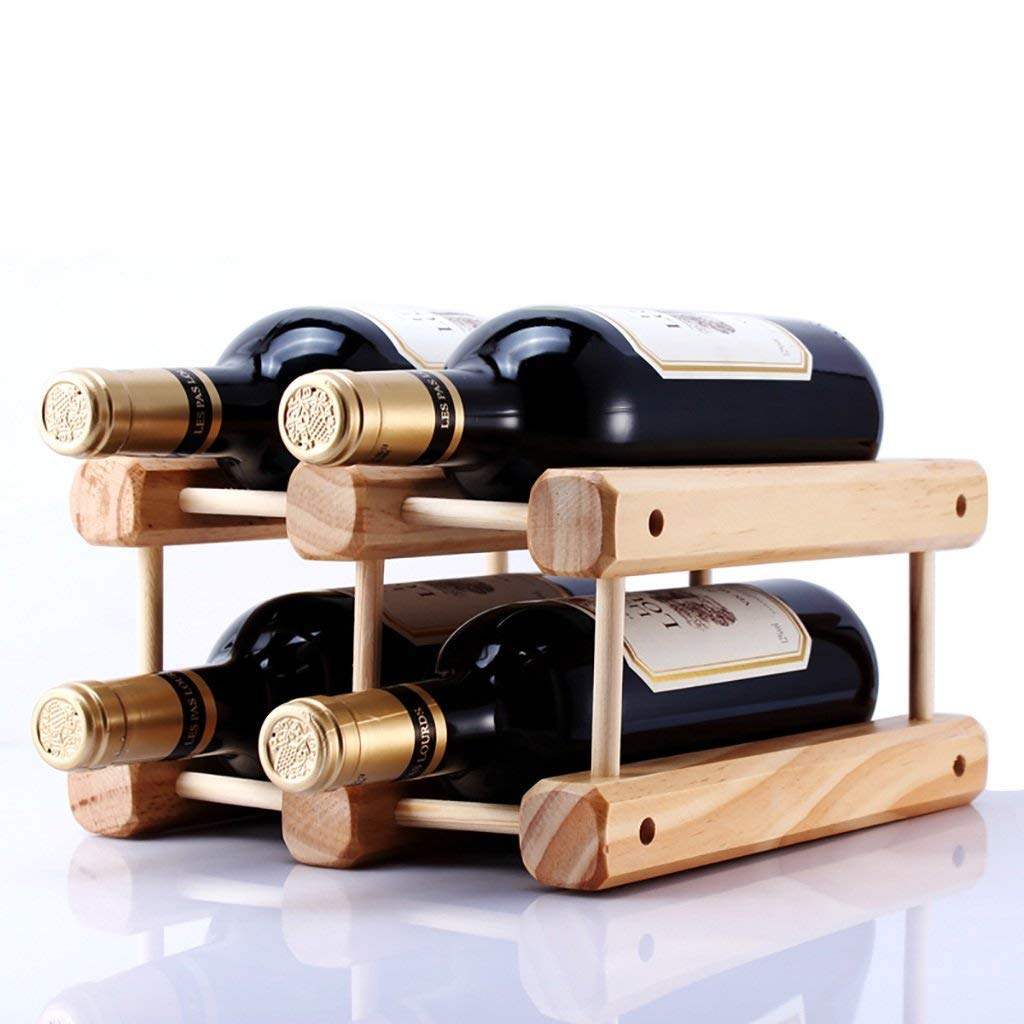 Casier à vin en bois massif modulable pour 4 bouteilles et verres suspendus