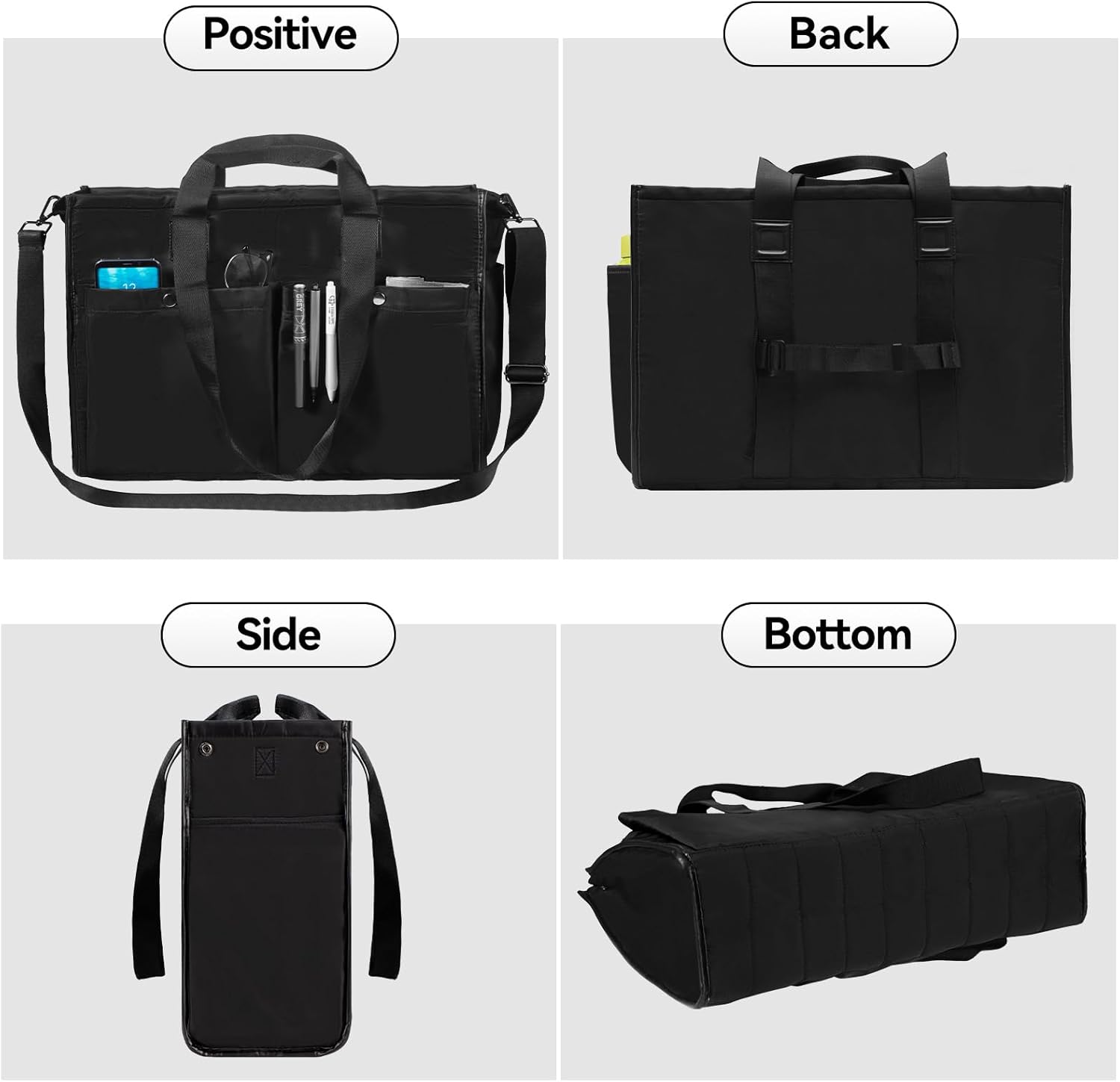 Bagenerous Closeable Tote Bag with 12 Pockets,Thick Bottom Support & Adjustable Strap,Water-Resistant