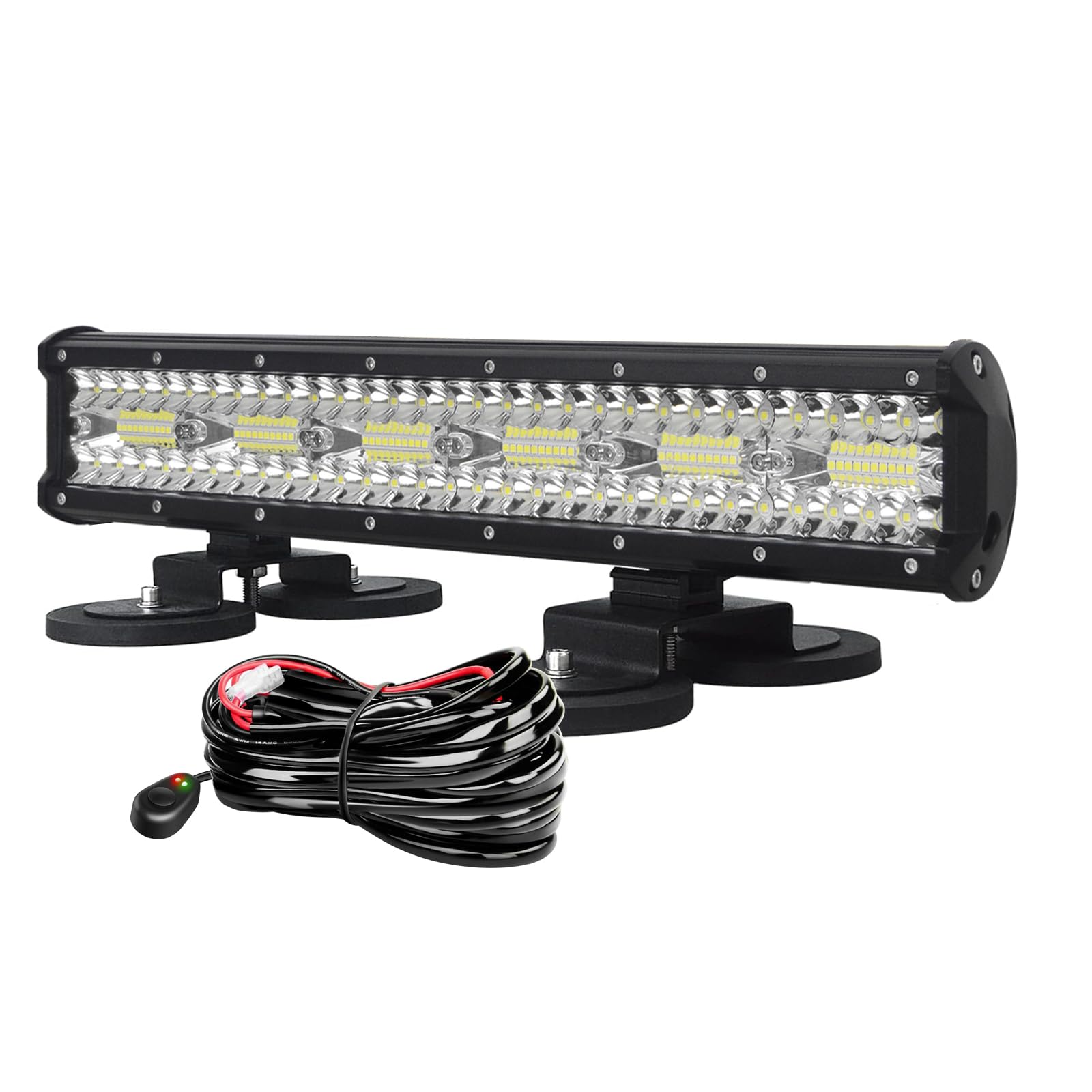 AUXTINGS 45 cm 360 W terenowa listwa świetlna LED z wiązką okablowania 12 V i uchwytem magnetycznym, zewnętrzna rampa LED 4x4 DC 12 V 24 V 6000 K, do samochodów ciągników, ciężarówek SUV, pojazdów