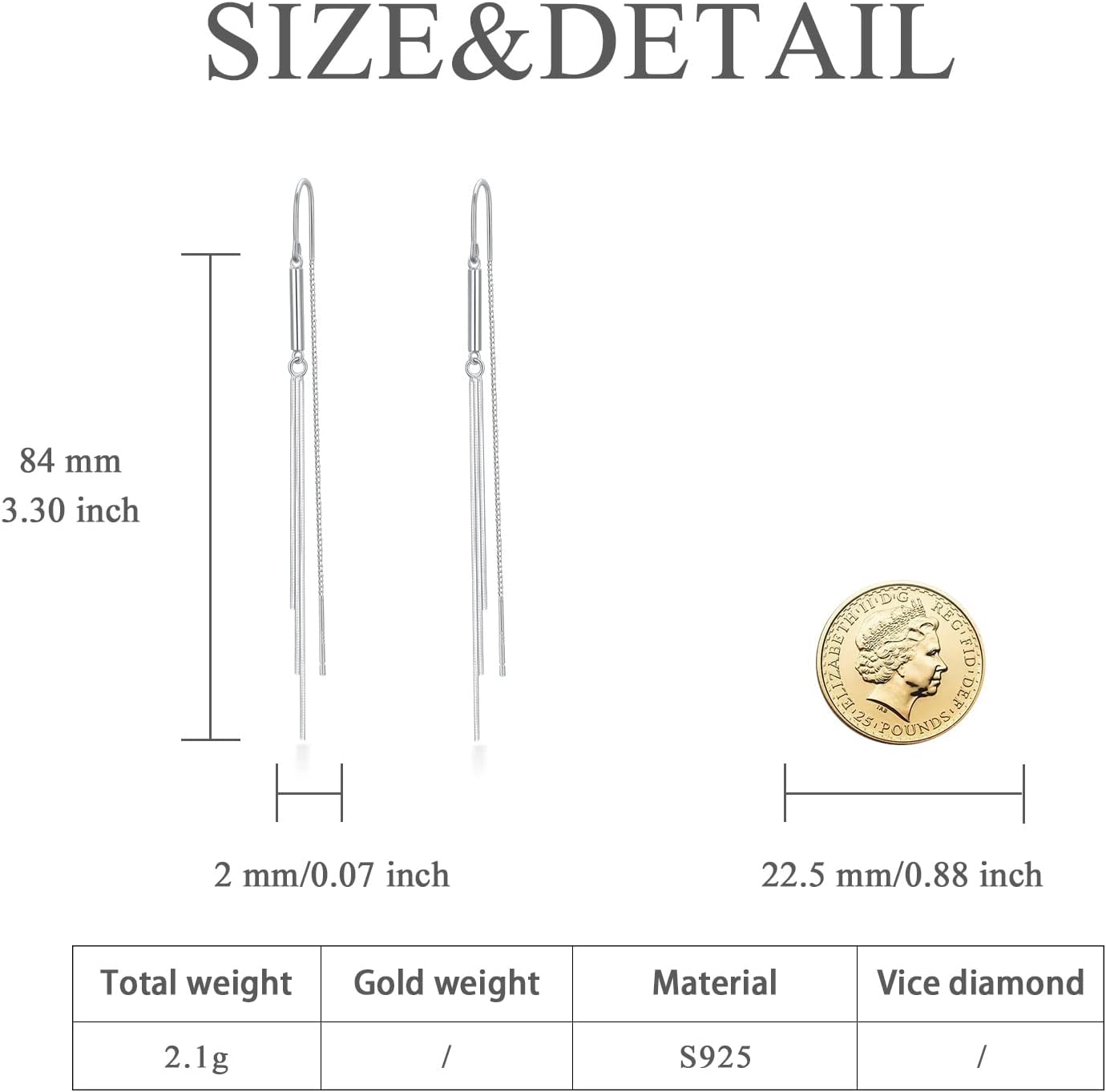 POPLYKE 925 Sterling Silver Threader Earrings for Women Sterling Silver Through Long Chains Earrings Jewelry Gifts for Women