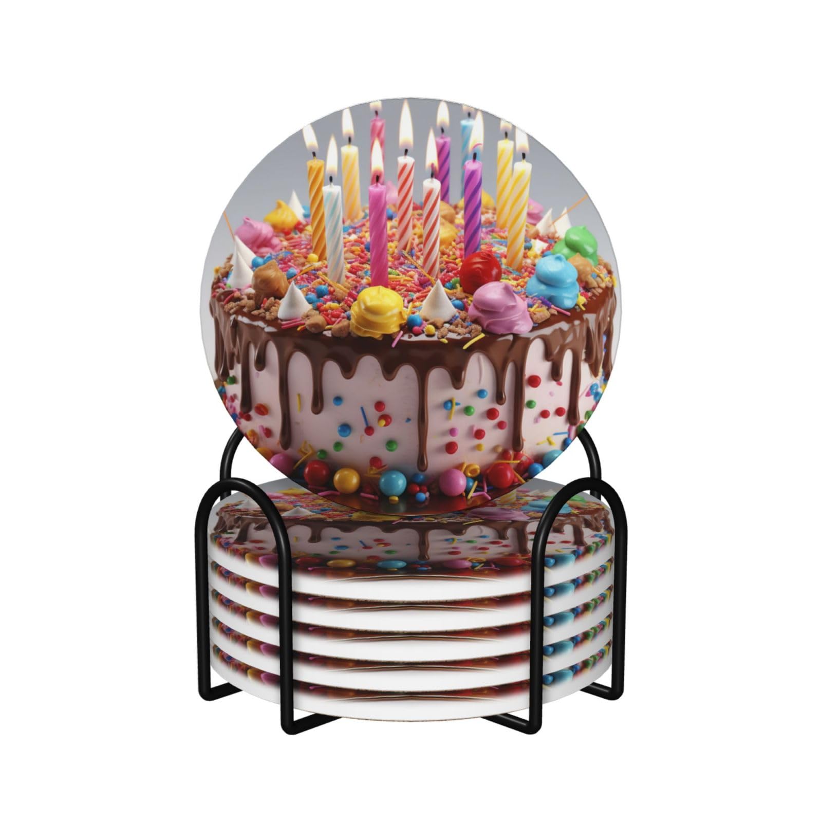 Dessous de verre Happy Birthday en liège et céramique pour décoration mariage