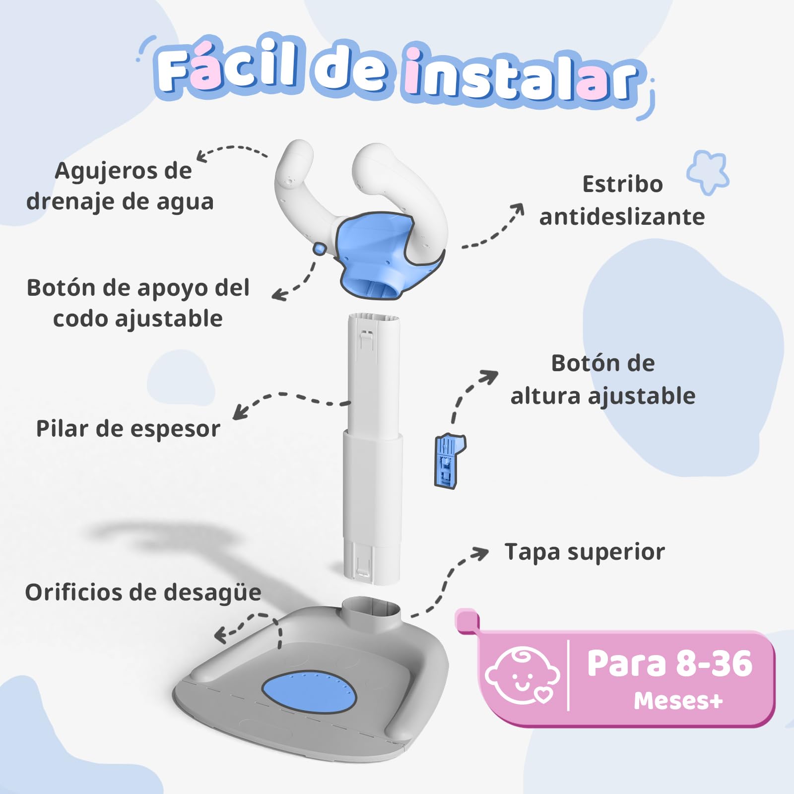 COOSEYA Soporte de Bañera para Bebé, Torre de Bañera Ajustable para Bebé que se Pone de Pie, Asiento de Bañera para Bebé desde hasta Niño Pequeño (8-36 Meses) para Bañarse y Cambiar Pañales