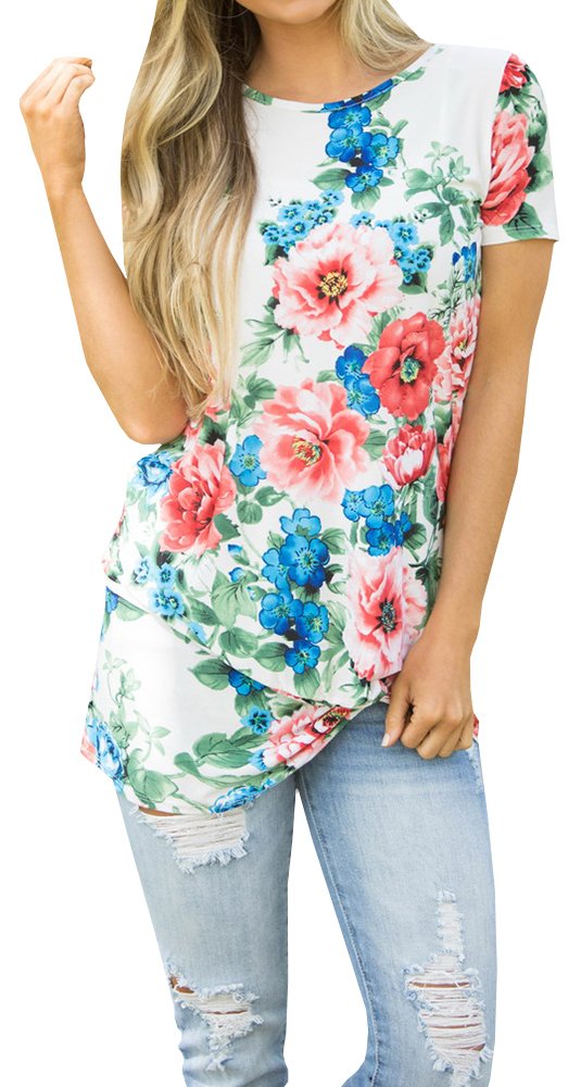 Women's Summer Short Sleeve Striped Casual Top Blouse t Shirt With Pocket (X-Large, White-2)