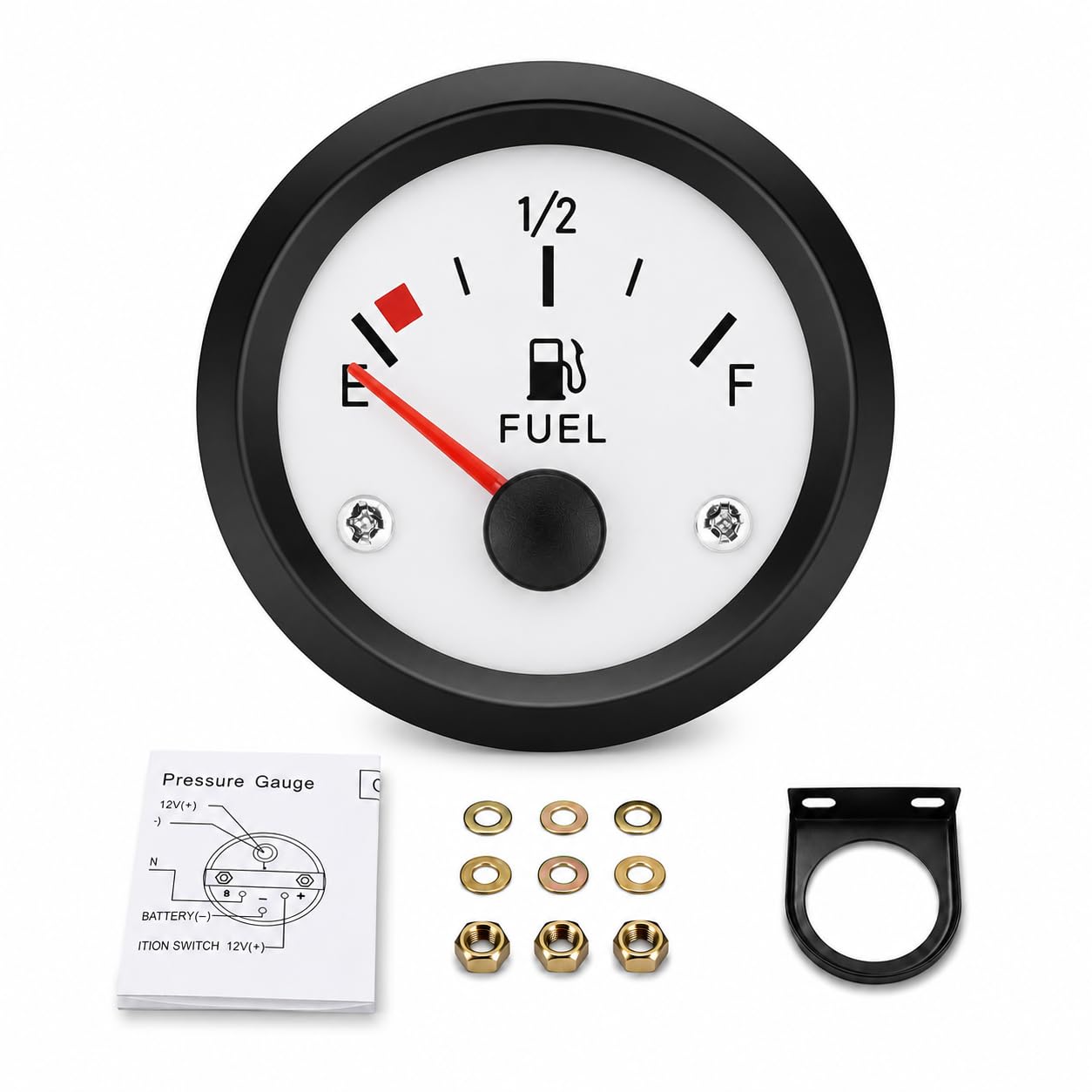2" Fuel Gauge, 52mm Boat Fuel Gauge, E-1/2-F Pointer Fuel Gauges for Car, DC 12VFuel Tank Meter (White)