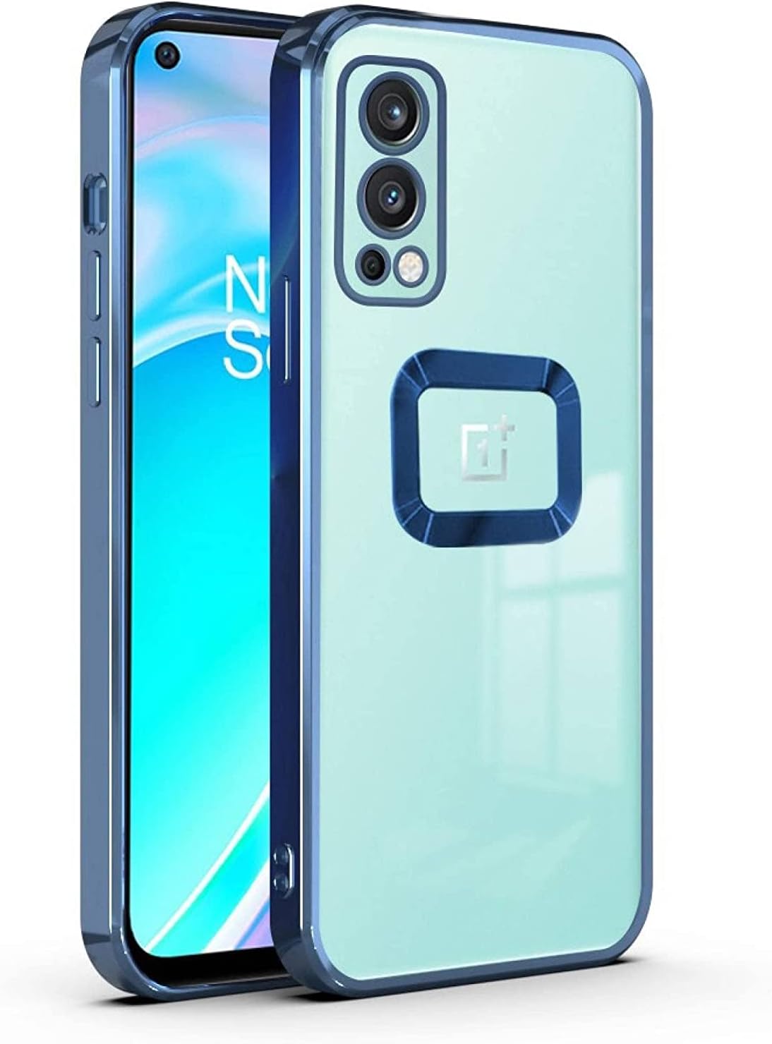 CLICKFLEEK Electroplated Logo View Back Cover Compatible for OnePlus Nord 2 5G | Slim Shockproof | Super Soft TPU | Raised Edges | Anti-Shock | Anti-Yellow (Blue)