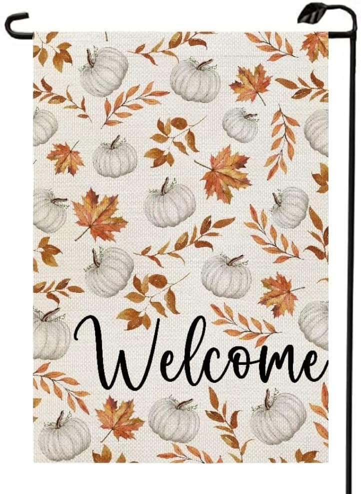Amazon.com : Welcome Fall Pumpkin Maple Leaf Garden Flag 12x18 Inch ...
