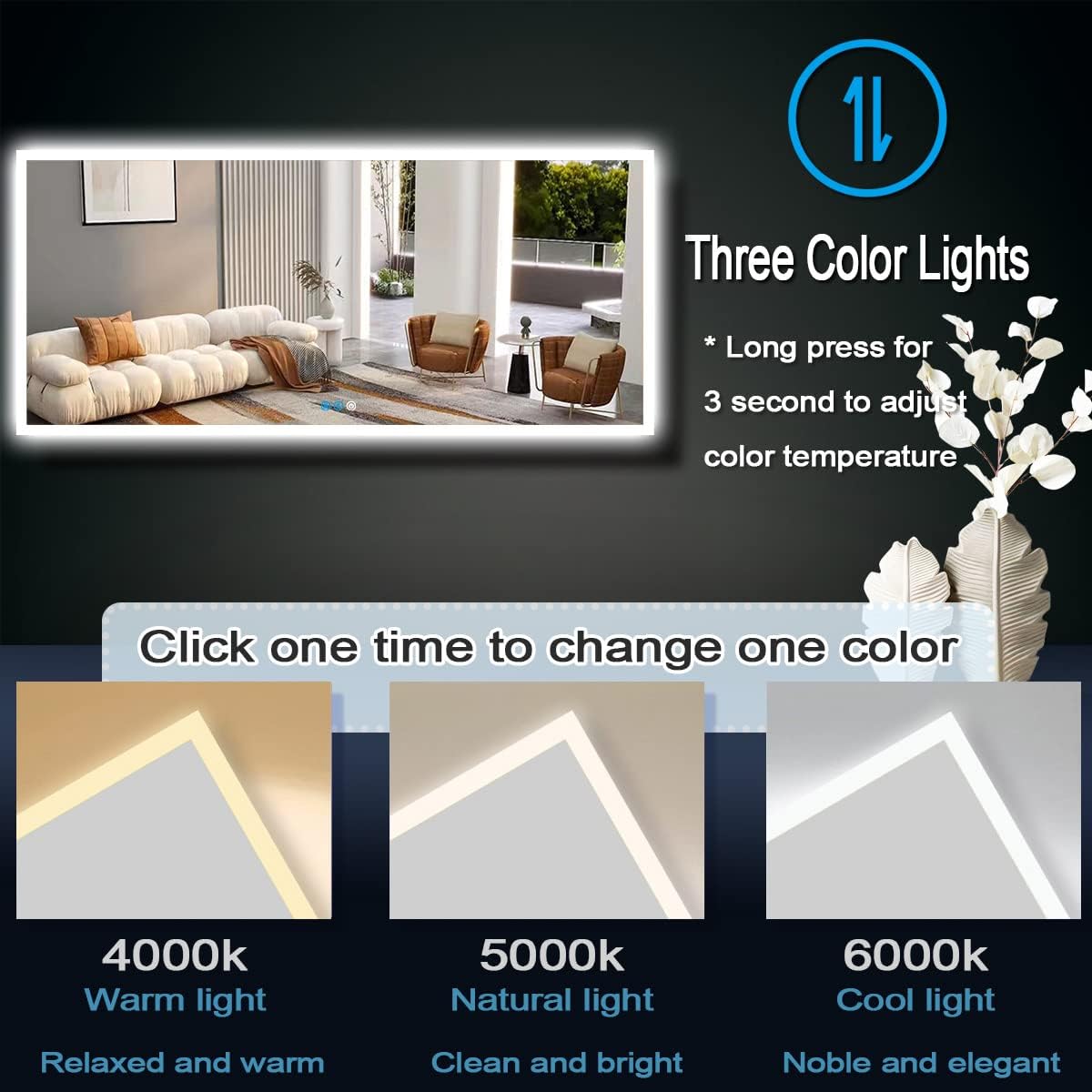 THEKLA 32 x 72 Inch Large Backlit LED Bathroom Mirror for Wall Bathroom Large 72 Inch Lighted Vanity Mirror with Lights 3 Color Dimmable Anti-Fog 72" Frameless Backlit Bathroom Smart Light up Mirror
