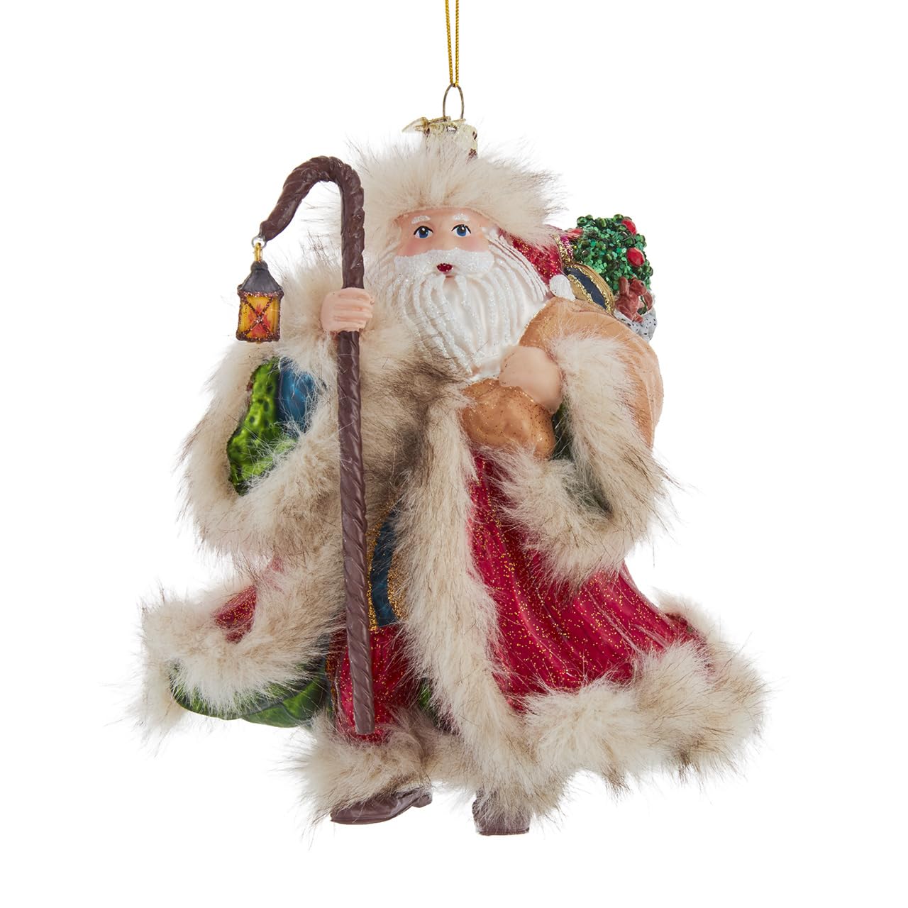 Kurt Adler Noble Gems Glass Elegant Santa with Faux Fur Ornament