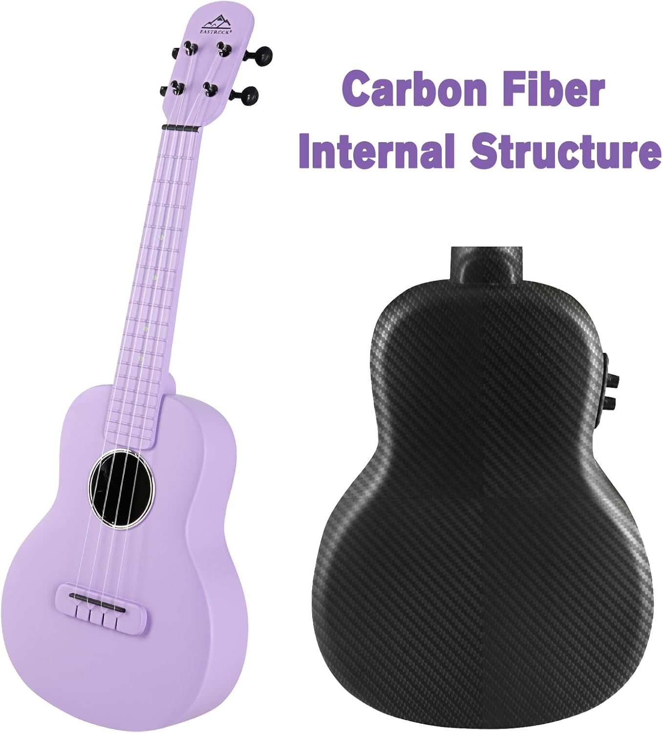 Concert Ukulele, EASTROCK Carbon Fiber 23 Inch Ukulele,Waterproof, Lightweight, Including Thickened Gig Bag, Capo, Tuner, Spare Strings, Sitable for Beginners, Professionals, Outdoor travel, Purple