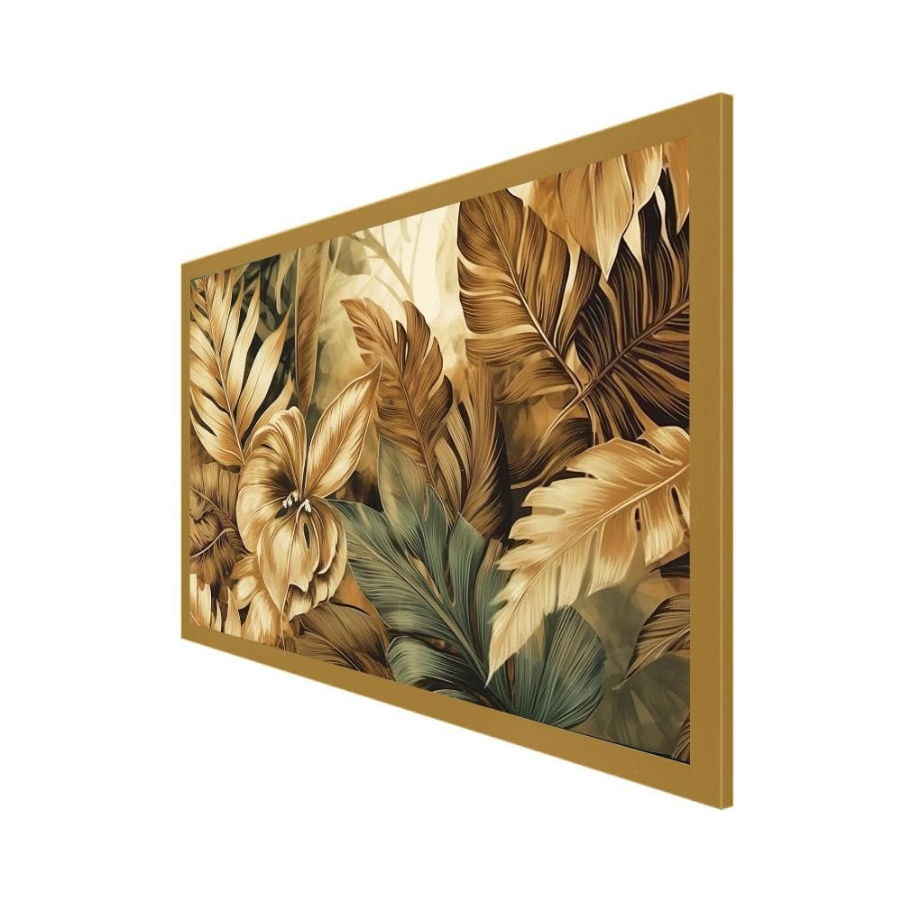 DEKORSTATION Canvas Painting for Wall Decoration Art Prints Golden Leaf Printed Floating Frame Wall Paintings for Home and Office DΓ©cor Size : 12x18 Inches 1