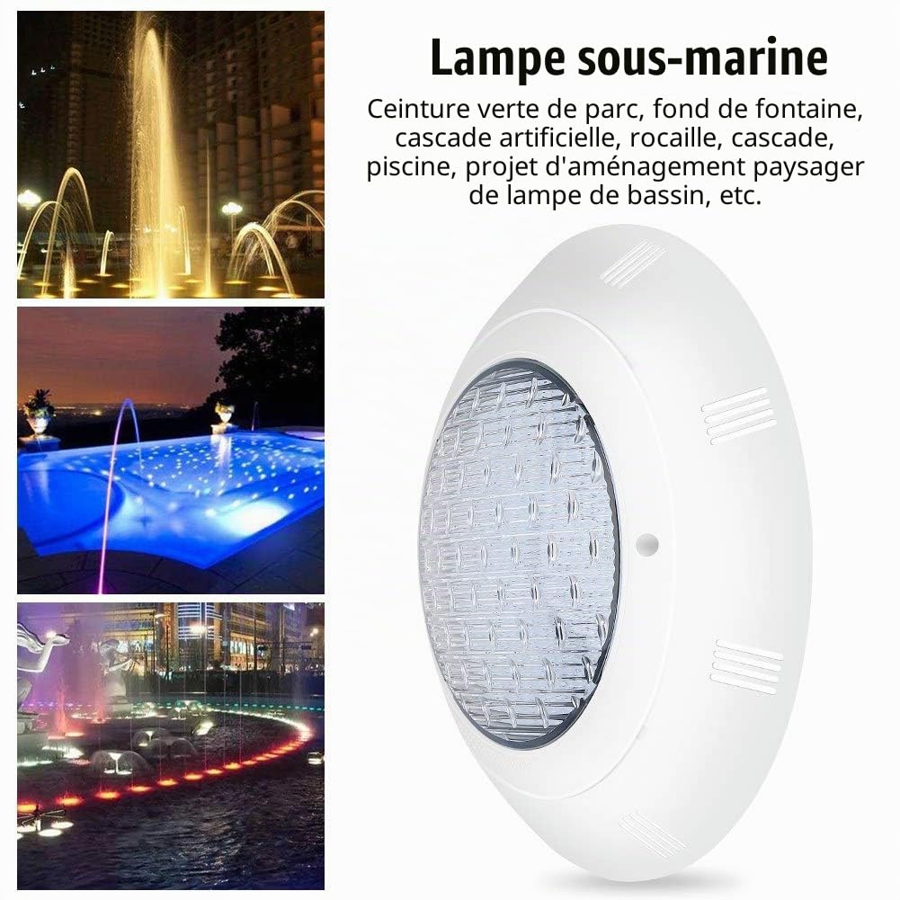 Dioche Lampe sous-marine LED étanche IP68 RVB à intensité variable avec câbles et télécommandes, lumières LED de 18 W avec 7 couleurs, pour fontaine, étang, piscine