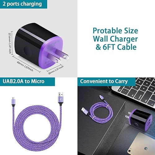 Miniatura 6 de Cable micro USB compatible con Samsung Galaxy S7, S6, J7, J7V, J3, J3V, J8, J5, A6, A10, Note 5, 4, LG K50, K40, K30, K20, V10, Moto E6, E5, G4, G5,