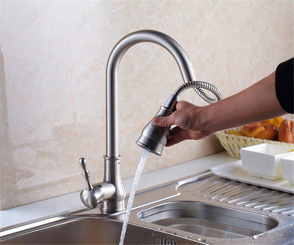 Níquel Cepillado Grifo De La Cocina Caliente Y Fría Del Grifo Mezclador De Agua Del Grifo Del Fregadero De Cocina Con La Cabeza De Ducha Extraíble Con Todo Cobre Retro-Handle Aireador