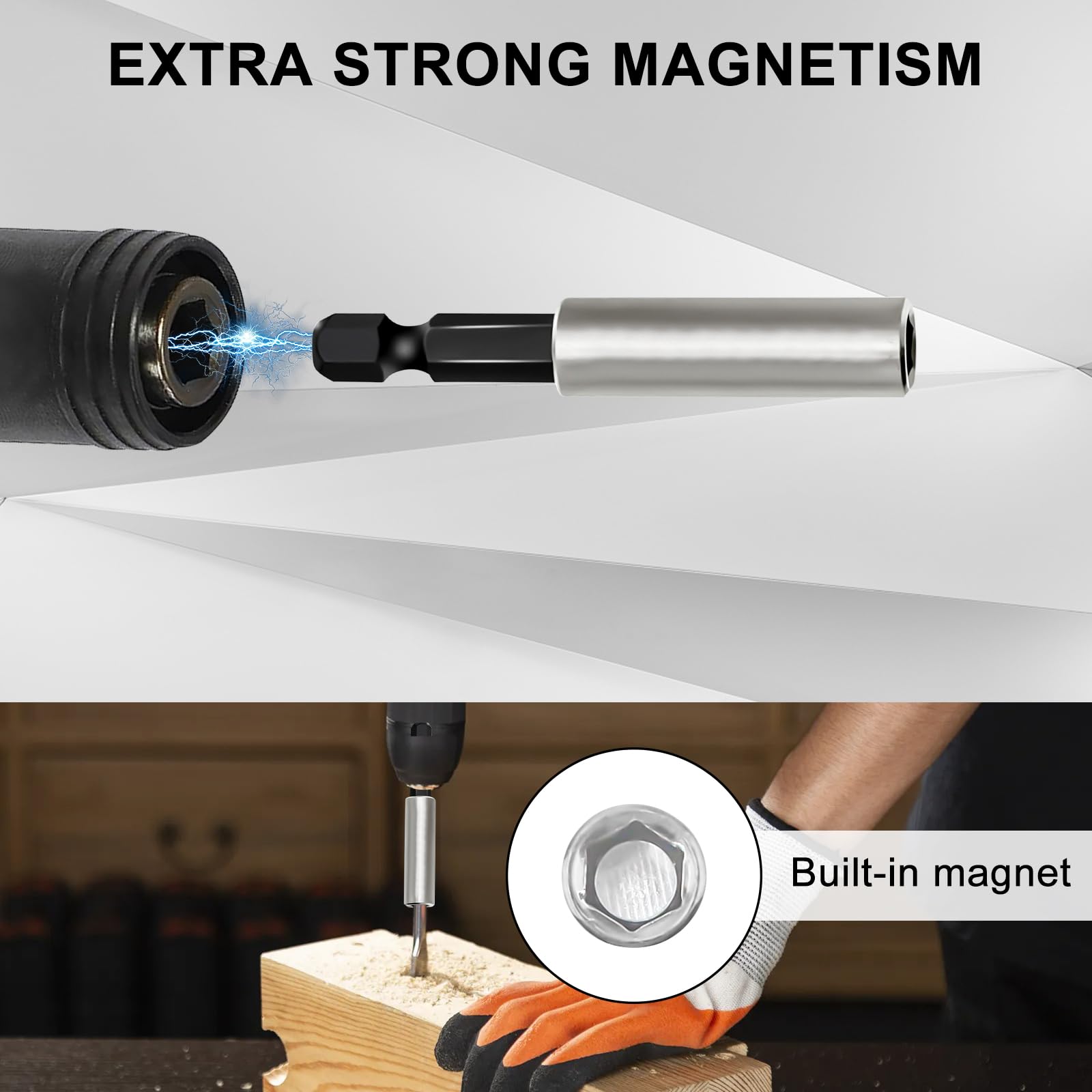 5 Pezzi Porta Inserti Magnetico 1/4" (60 mm), Prolunga per Inserti Avvitatore in Acciaio Inossidabile, Cambio Rapido per Trapano, Avvitatore e Cacciavite