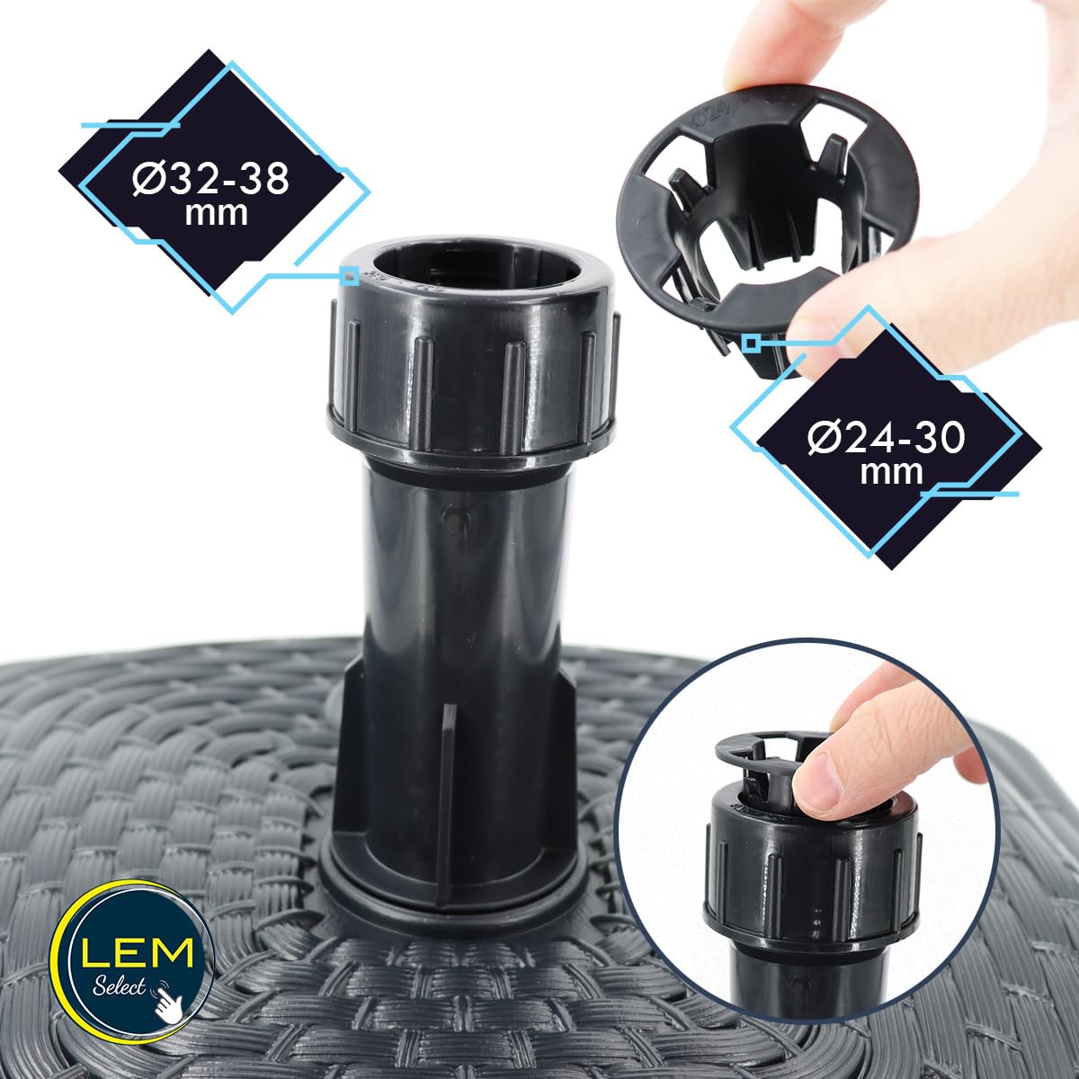 LEM Select Pied de Parasol Effet tressé Anthracite