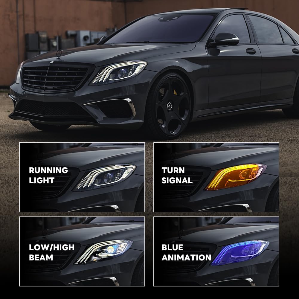 Headlights for 2014-2017 Mercedes S550 Benz S-Class W222 6th Gen Headlamp Frontlight with Start Up Animation Sequential Turn Signal Passenger & Driver Side Front Head Lamp, No Need Bulbs