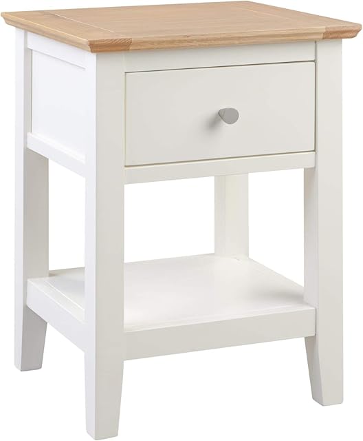 Hallowood Furniture Clifton Oak Off White Painted Side Table with 1 Drawer  Solid Wooden Small Bedside & Lamp Table for Bedroom  Small Coffee Table for Living Room  Plant Stand for Hallway
