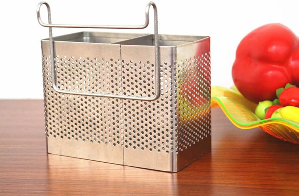 BESTOYARD 2pcs Stainless Steel Silverware Cooking Utensil Holder Silverware Holder Dishes Drying Rack Metal Chop Sticks Metal Chopsticks Stainless Steel Utensil Organizer Tableware Basket