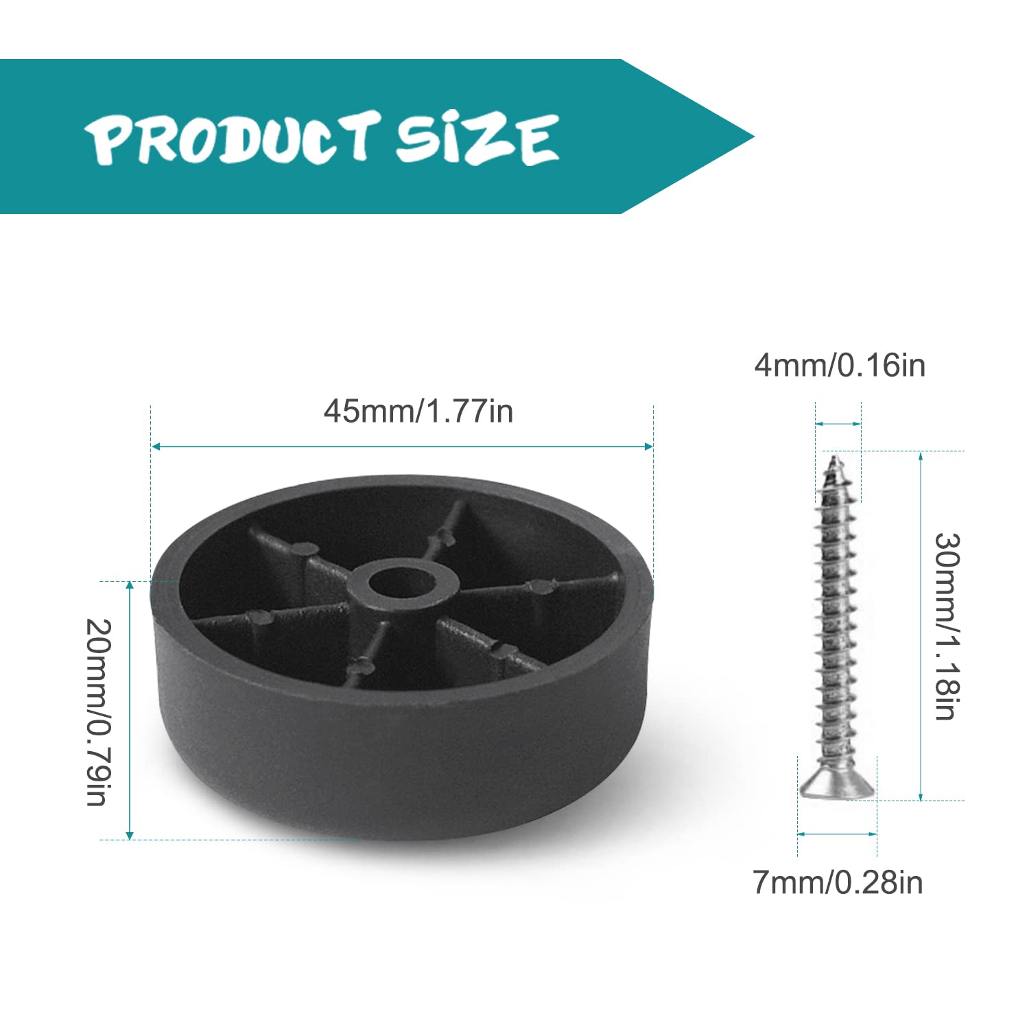 LYCXAMES 20 x Round Black Plastic Furniture Feet Diameter 45 x H 20 mm Screws Included - Image 2