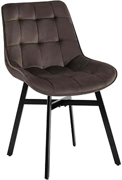 CLP Silla de Comedor Acolchada con Respaldo Colby, Silla de Cocina con tapizado capitoné, Estructura de Metal Negro, soporta hasta 140 kg, Color:marrón, Material:Terciopelo
