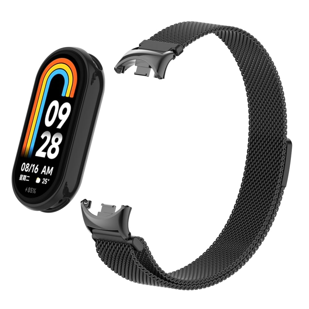 HchenH Bracelet Compatible with Xiaomi Mi Band 8, Stainless Steel Metal Adjustable Replacement Strap, Soft Breathable