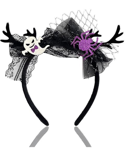 Black Halloween Ghost Headband, Spider Web Bow Hair Band Accessories for Women Girls