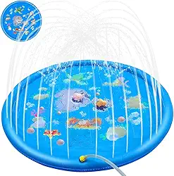 Piscina Chafariz, Sprinkler Wading Pool170cm, Sprinkler Mat Antiderrapante para Cães de Estimação, Verão Pet Sprinkler Pad, Tamanho Diâmetro: 170cm, Material do PVC, Padrão Golfinho Azul