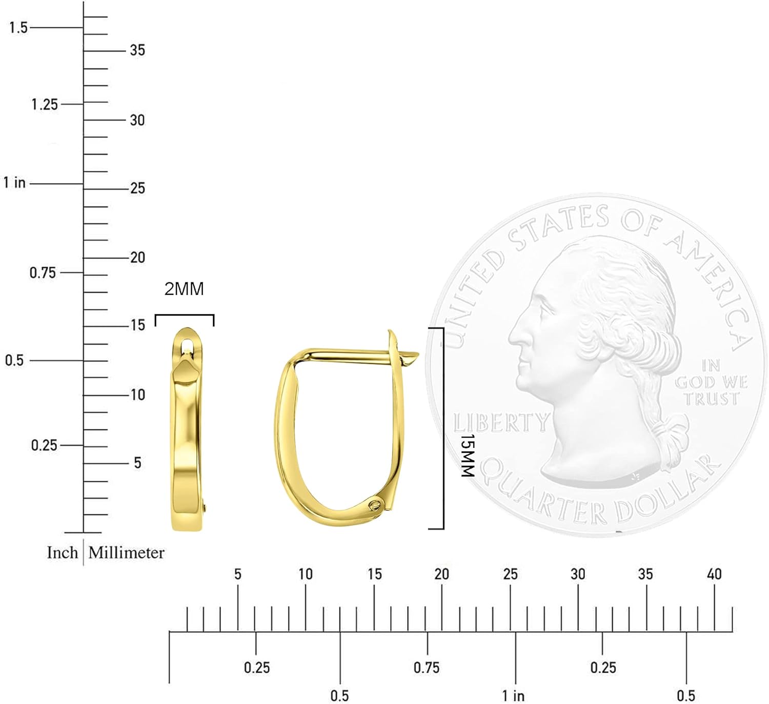 14K Yellow Gold 2x12mm-15mm Polished Round or Oval Huggie Hoop Earrings