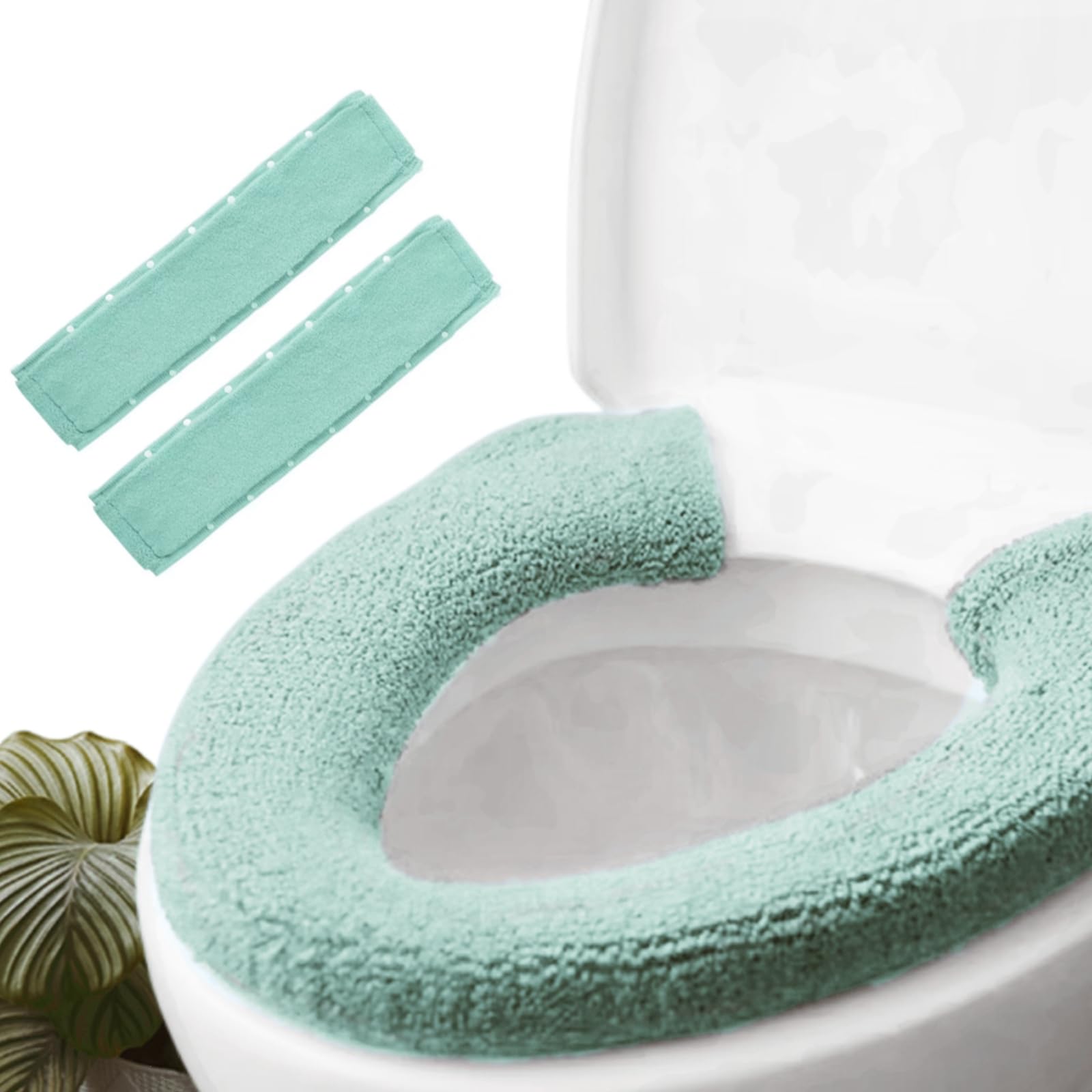 Photo 1 of 2pcs Toilet-seat Cover Warmer Cushion – Toilet seat Cover Pads Plush Warm Thick Bathroom Toilet Seat Warmer 2pcs Light Avocado Green
