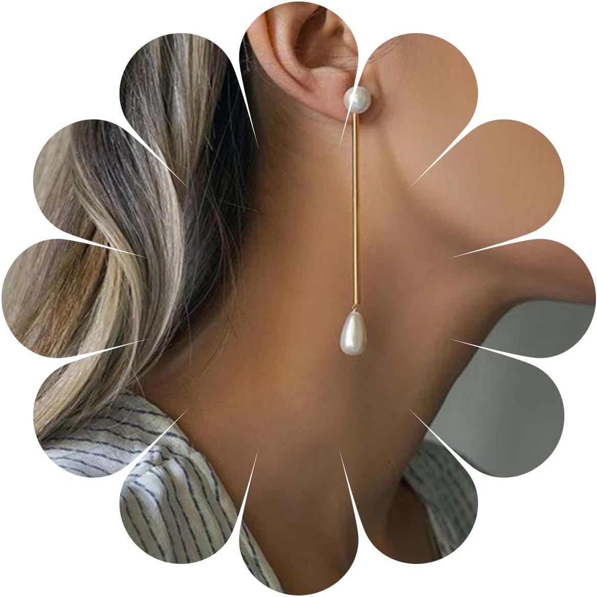 Allereyae Vintage Long Pearl Drop Earrings Boho Pearl Dangle Earrings Gold Long Bar Earrings Teardrop Pearl Earrings Jewelry for Women and Girls