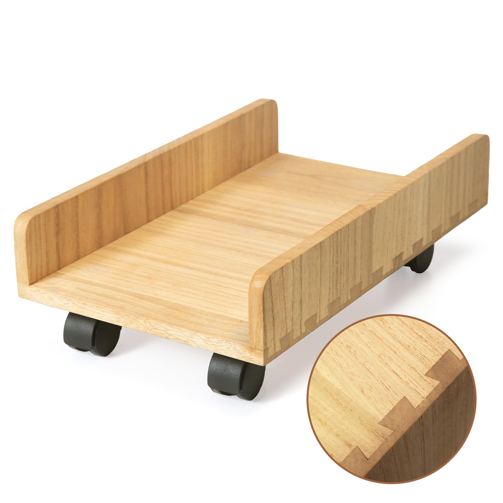 KIRIGENCase Stand Cart for Computer Host Wooden - Heavy Duty Desktop Computer Tower Mobile Cart Holder with 4 Mute Caster Wheels - Wood Rolling ATX PC Case Rack - CPU Case Protecting Shelf (ZJJ-NA)