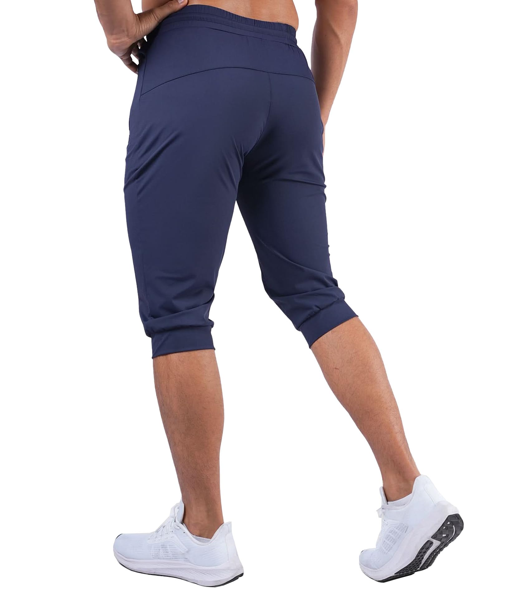 Fioboc 3/4-Jogginghose für Herren mit Reißverschlusstaschen, Caprihose, schnell trocknend, Herren-Sweathose, Kordelzug, verstellbare Trainingshose